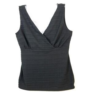 Ann Taylor black on black mesh striped wrap tank S